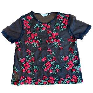 Black Mesh Blouse Red Rosettes Size Medium